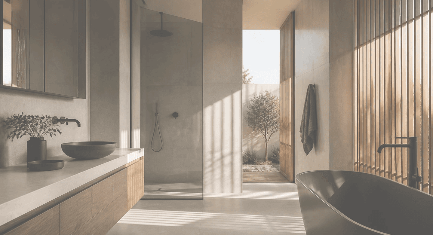 Baño contemporáneo con materiales de terminación