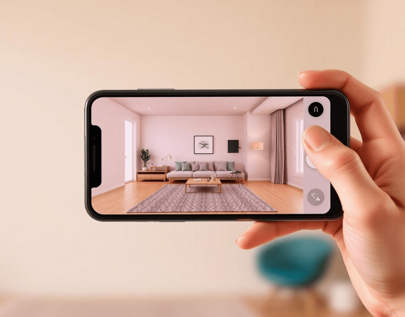 Persona visualizando un ambiente en el celular con productos aplicados